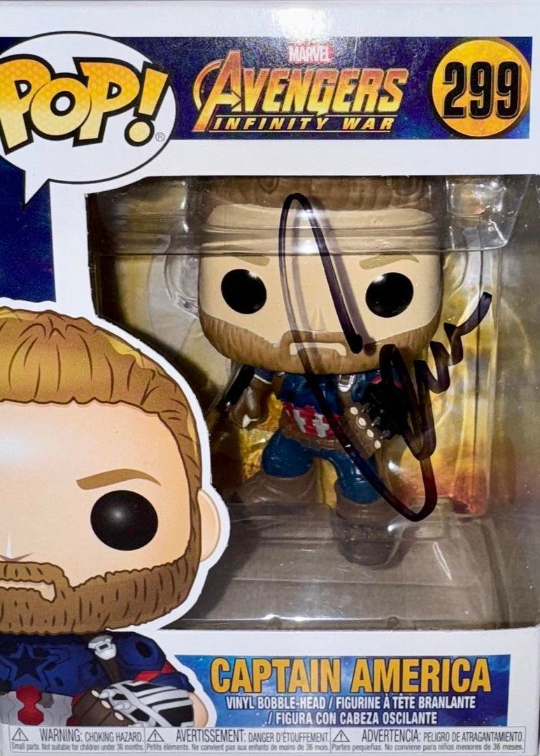 Chris Evans Signed Funko Pop #299 "Captain America" Avengers Infinity War (Black Ink) - Beckett COA